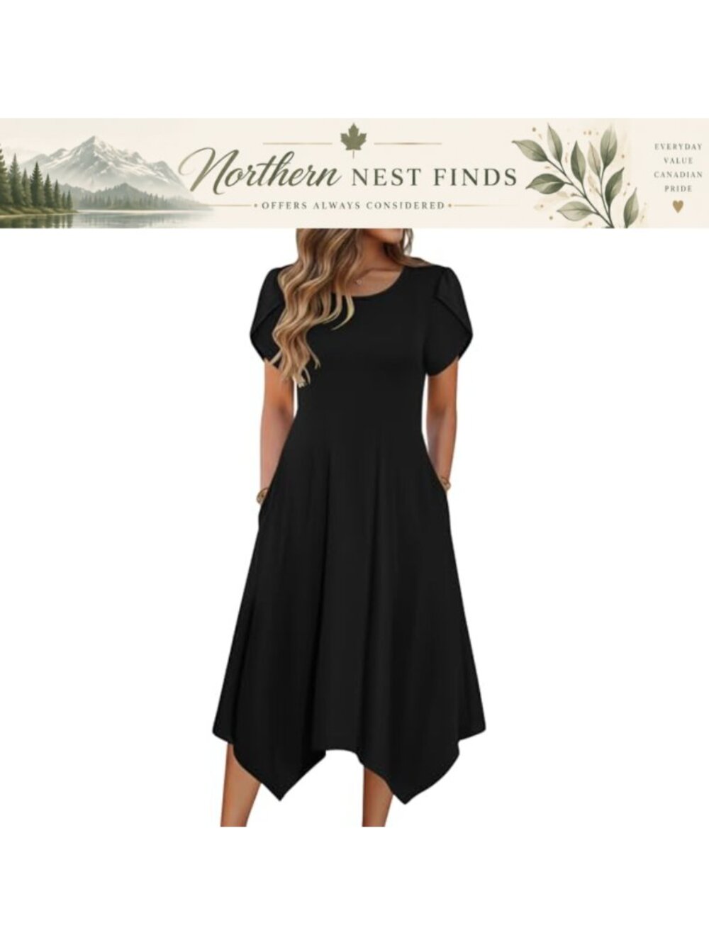 Women's A-Line Midi Sundress with Pockets Short Sleeve Flowy Beach Casual Dress